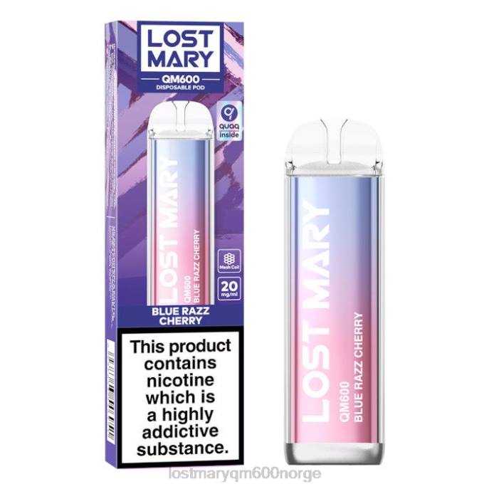 V4X2F156 LOST MARY vape pris - blå razz kirsebær LOST MARY QM600 engangs vape