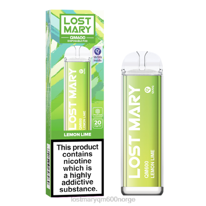 V4X2F168 LOST MARY vape nikotin - sitron lime LOST MARY QM600 engangs vape