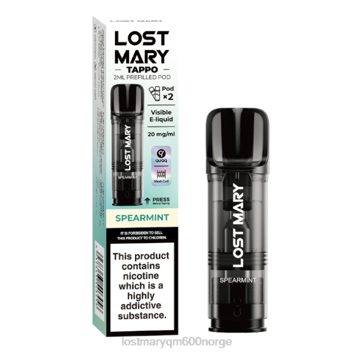 V4X2F176 LOST MARY vape pris - spearmint LOST MARY Tappo forhåndsfylte pods - 20mg - 2pk
