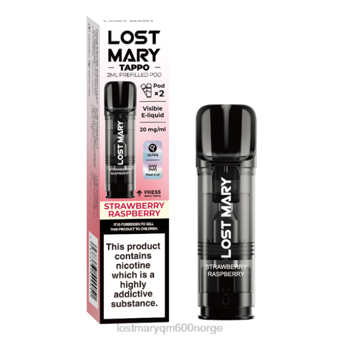 V4X2F178 LOST MARY vape nikotin - jordbær bringebær LOST MARY Tappo forhåndsfylte pods - 20mg - 2pk