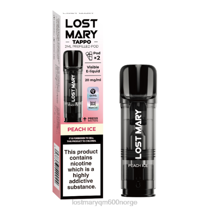 V4X2F180 LOST MARY Oslo - fersken is LOST MARY Tappo forhåndsfylte pods - 20mg - 2pk