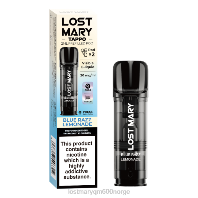 V4X2F181 LOST MARY store - blå razz lemonade LOST MARY Tappo forhåndsfylte pods - 20mg - 2pk
