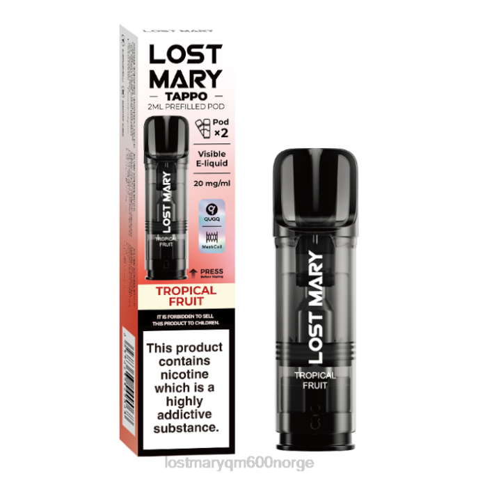 V4X2F182 LOST MARY pris - tropisk frukt LOST MARY Tappo forhåndsfylte pods - 20mg - 2pk