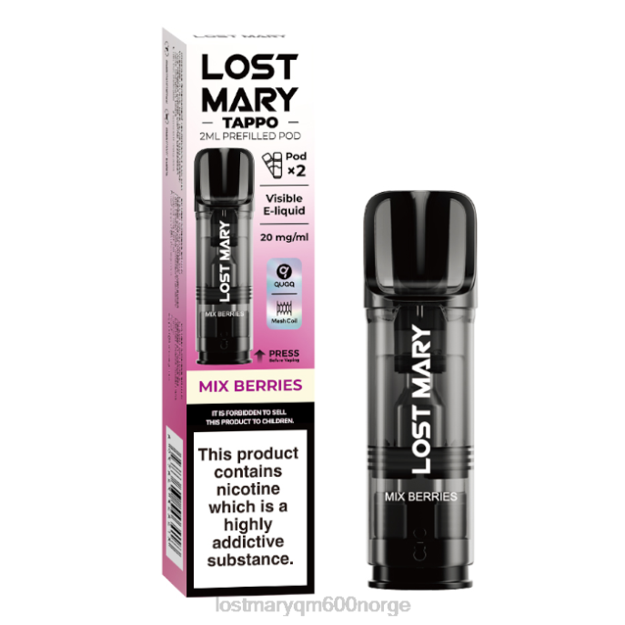 V4X2F183 LOST MARY Norge - bland bær LOST MARY Tappo forhåndsfylte pods - 20mg - 2pk